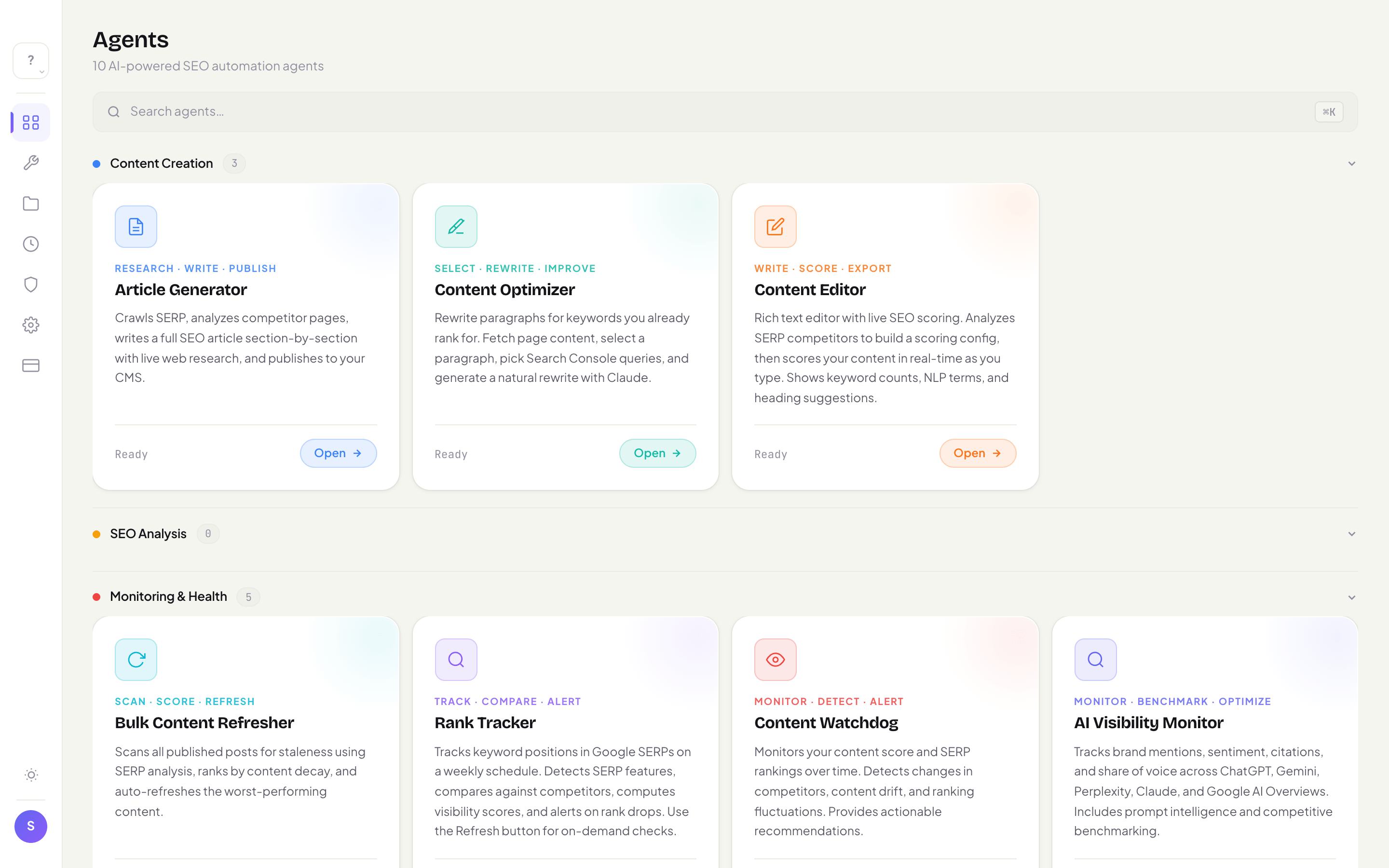 Wizible AI SEO Agents Dashboard